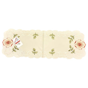 Linen Table Runner - Cream with Red Hibiscus Flower*