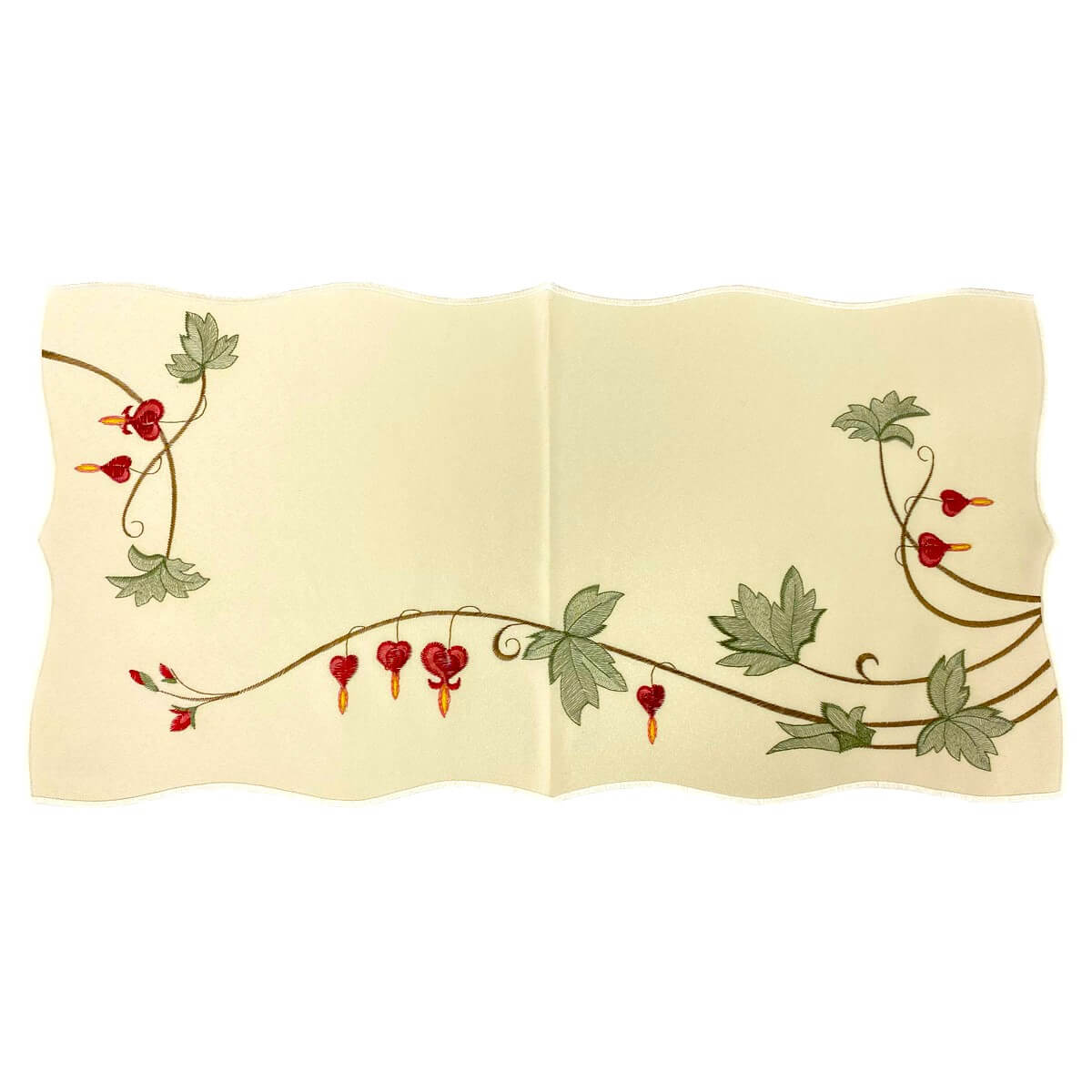 Linen Table Runner - White with Bleeding Hearts & Vines