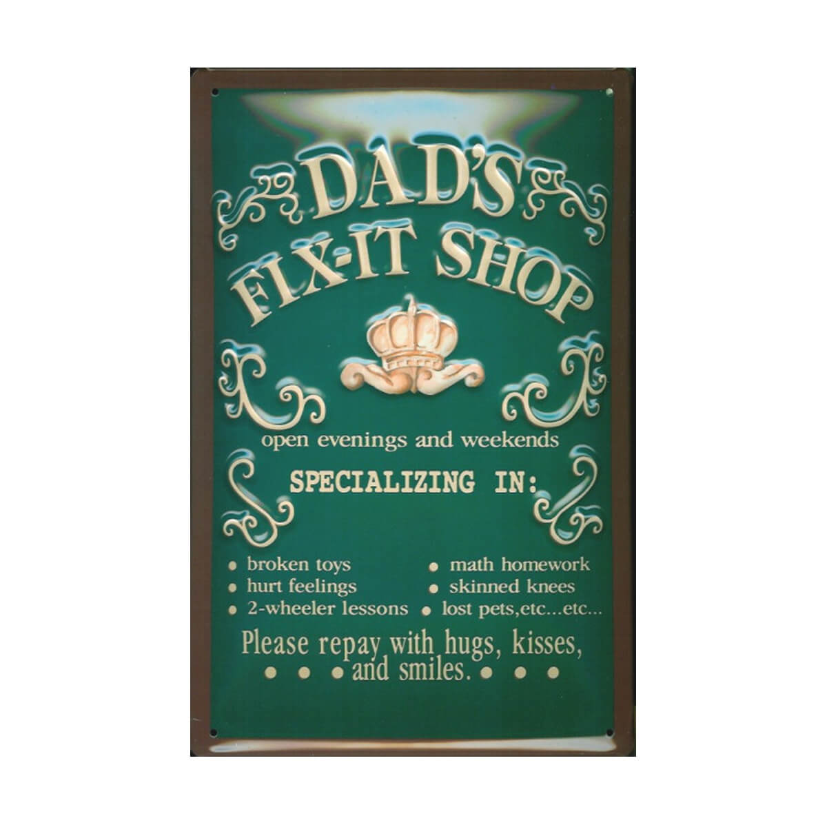 Papa's Fix-It Shop bord vintage monteur reparatie thema metalen tinnen Papa's Fix-It Shop bord vintage monteur reparatie thema metalen tinnen