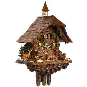 Hones 8 Day Chalet clock with Moving Bears, spinning water wheel, dancers, and music! 
