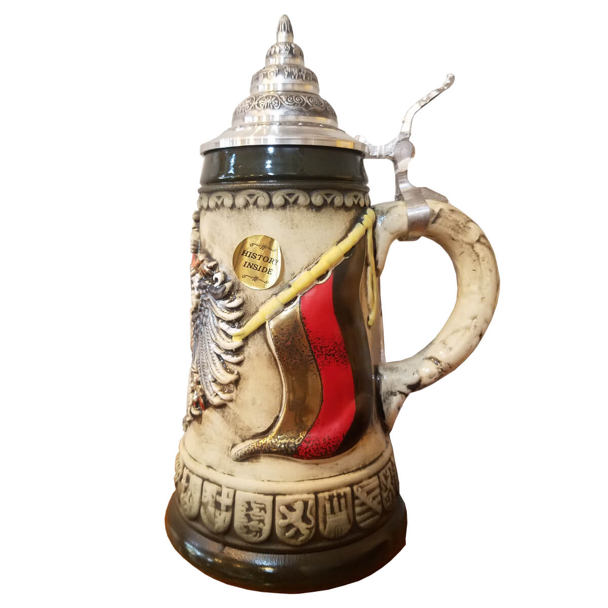 side of King beer stein with the German Flag next to the Eagle.