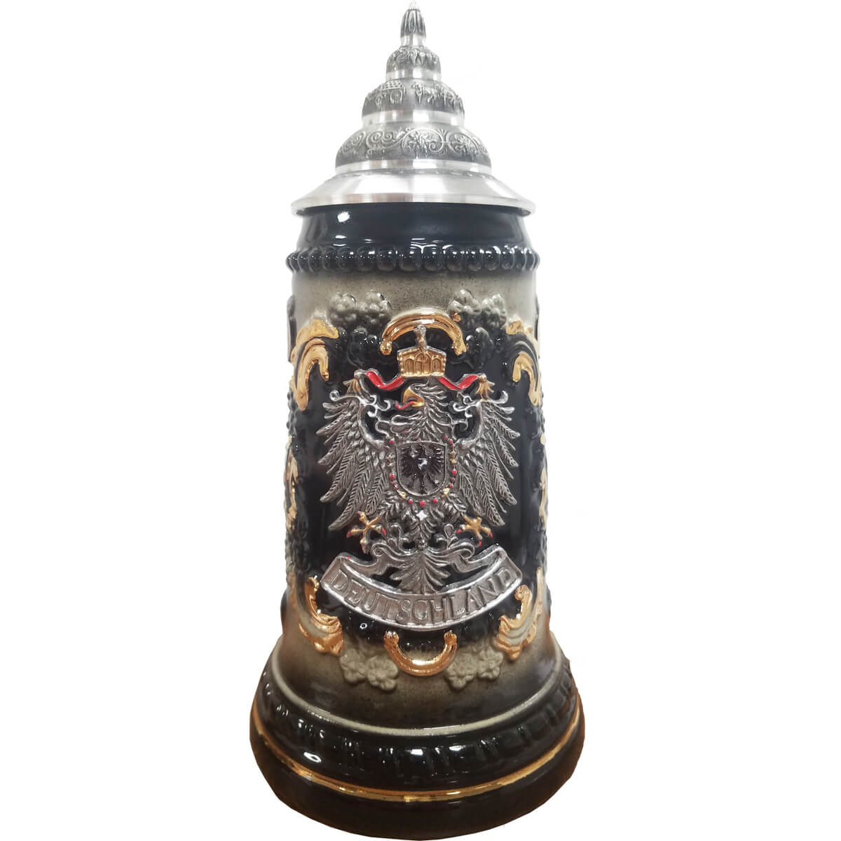 Beer Stein featuring the Imperial Eagle with gold and red accents above a banner with the inscription 'Deutschland'.