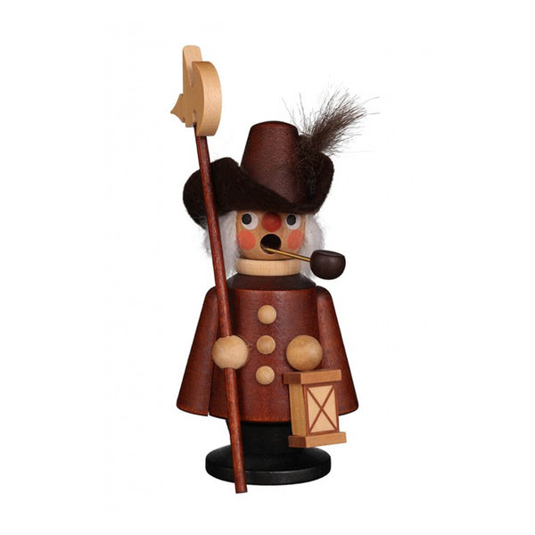 Christian Ulbricht Smoker Night Watchman Small holding lantern and halberd, hand carved wooden incense smoker made in the Erzgebirge region of Germany