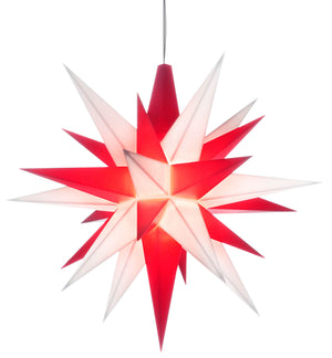 Red and White Herrnhuter Moravian star A1e shines festively