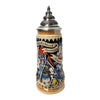King Beer stein with a scene of a Knights Tournament in front of the famous view of Rothenburg.