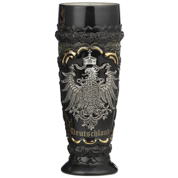 German black stoneware wheat beer cup with an impressive pewter German eagle crest and with the inscription Germany