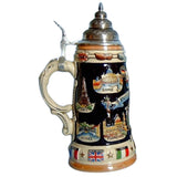 Side of the Beer Stein with the cities: Paris, Rome, Florence, Venice. On the bottom rim are the flags of France, Great Britain and Italy.