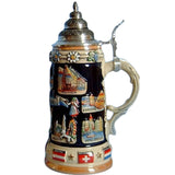 Side of a Beer Stein with the cities Munich, Lucerne, Amsterdam and Vienna. On the bottom rim are the flags of Austria, Switzerland and the Netherlands.