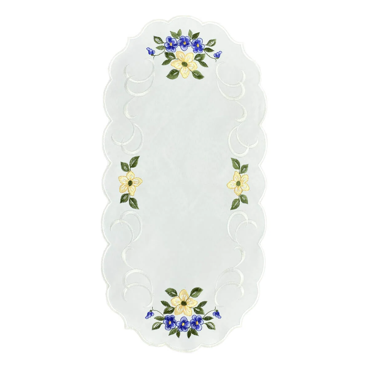 Oval Table Runner - White with Spring Flowers & White Stitching* Questions & Answers