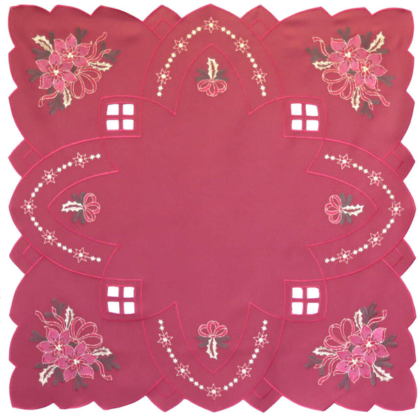 Linen Table Cloth - Winter Floral Bordeaux & Off White