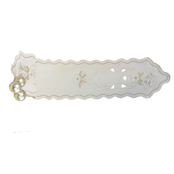 Linen Table Cloth - Cream with Embroidered Flowers & Holly Branches Long