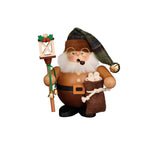 Christian Ulbricht Smoker Santa Claus with Lantern, dressed in earth-tone attire, holding a sack of gingerbread, and a lantern staff adorned with bells.