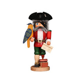 Christian Ulbricht Nutcracker Pirate in detailed pirate attire, holding a parrot, embodying crafted adventure and elegance.