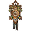 8-day Black Forest cuckoo clock by Anton Schneider featuring moving birds, hand-painted green leaves, and traditional carved design, handcrafted in Germany.