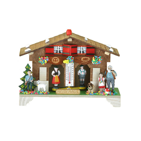 Weather house with Heidi, grandfather, Peter with goat and the dog Josef after the children's book Heidi by Johanna Spyri