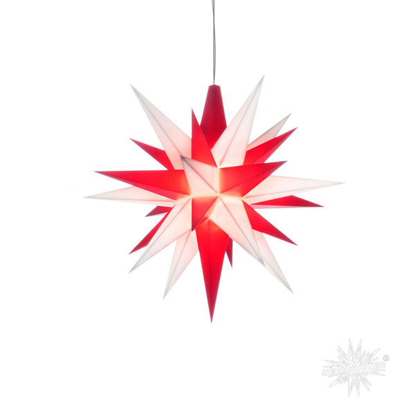 Red and White Herrnhuter Moravian star A1e shines festively
