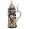 Side view of the Annual 2026 Oktoberfest Munich beer stein featuring the year 2026 and Bavarian musicians playing guitar and accordion.