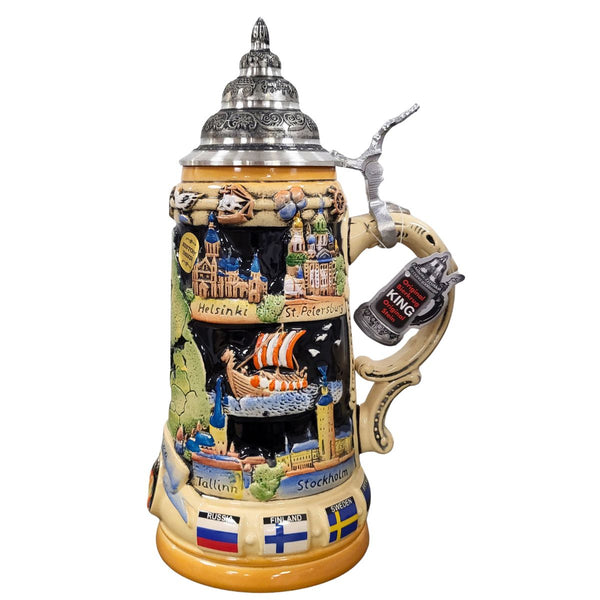Baltic Sea Beer Stein with Helsinki, St. Petersburg, Tallinn and Stockholm landmarks, handcrafted in Germany