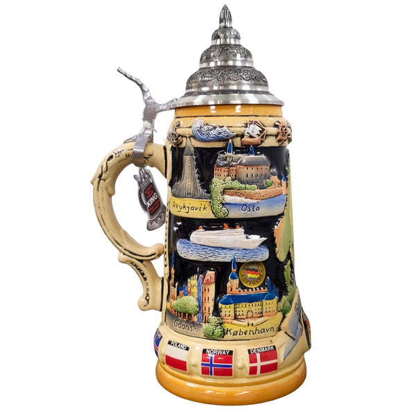 Baltic Sea Beer Stein featuring Oslo, Copenhagen and Gdańsk landmarks with maritime relief artwork by KING-WERK