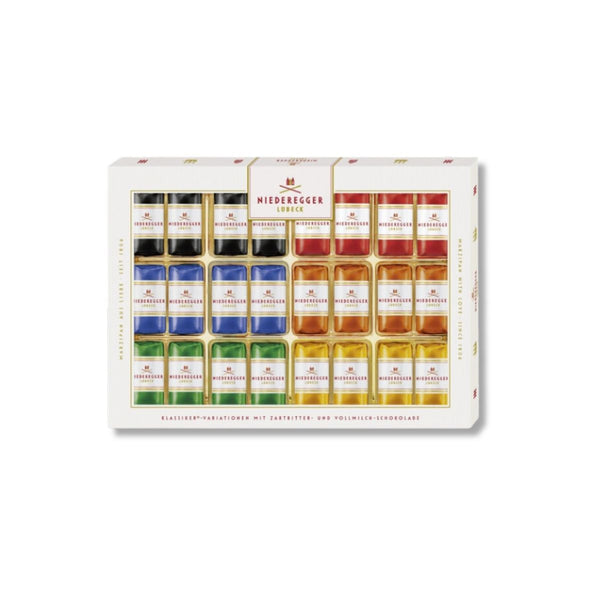 Niederegger Lübeck Marzipan Classic Variations gift box with 24 individually wrapped chocolate-covered marzipan pralines