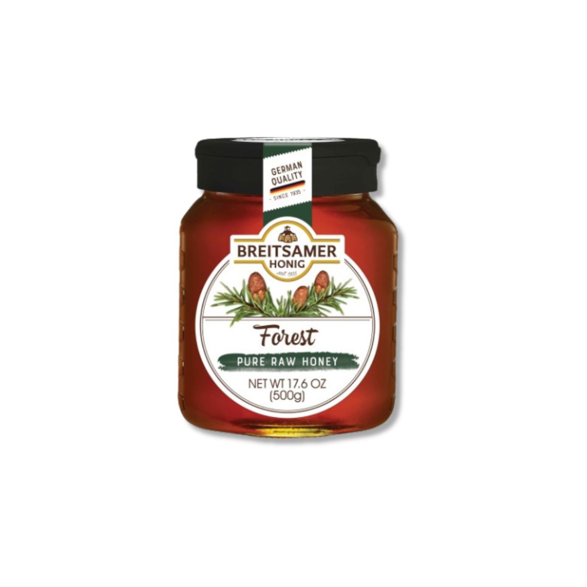 Breitsamer Forest Pure Raw Honey 17.6 oz jar from Germany