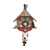 Battery Operated miniature chalet clock with cuckoo bird and chimney sweep swaying, and boy on a swing as a pendulum.