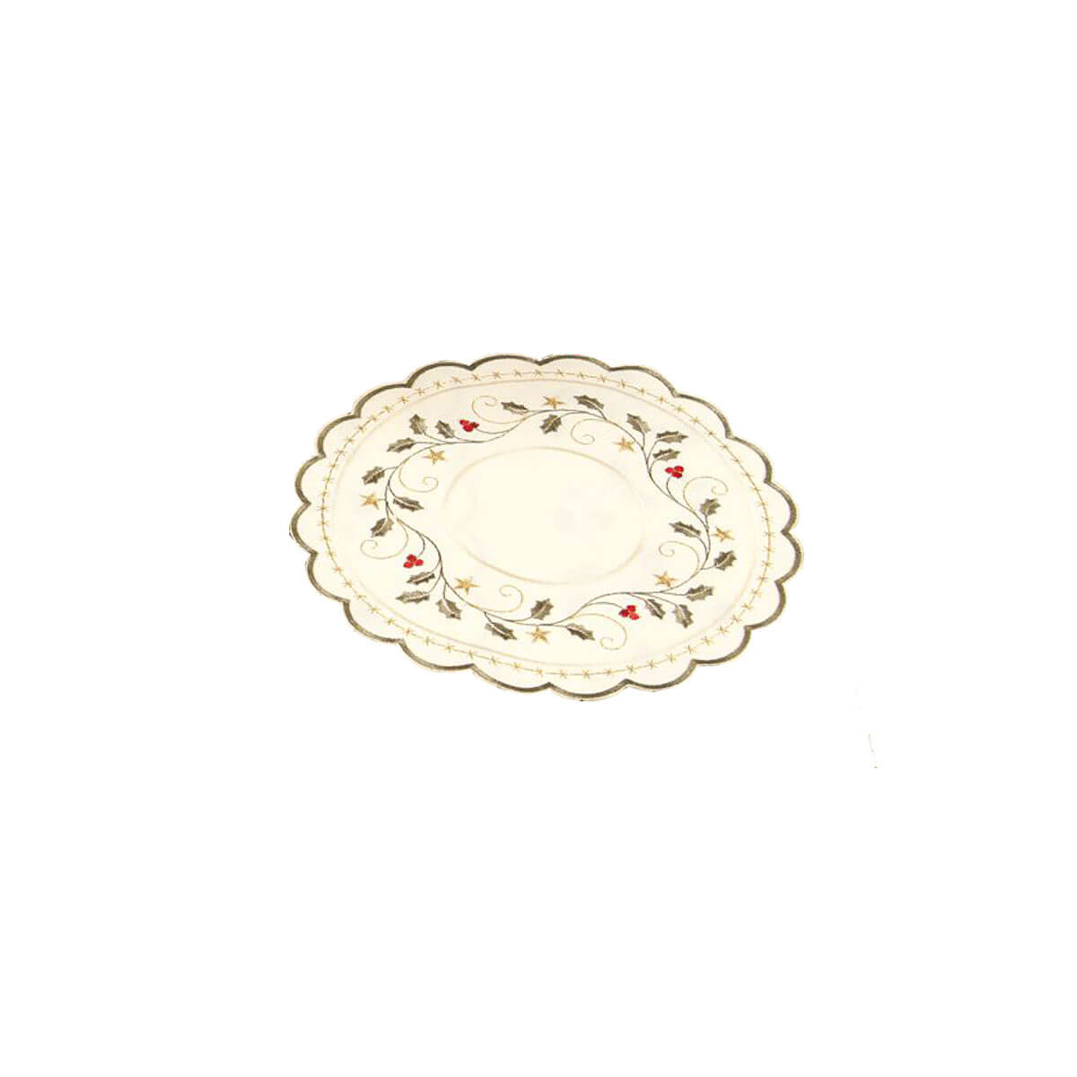 Round Table Linen - Champagne with Christmas Holly, Leaves & Vines