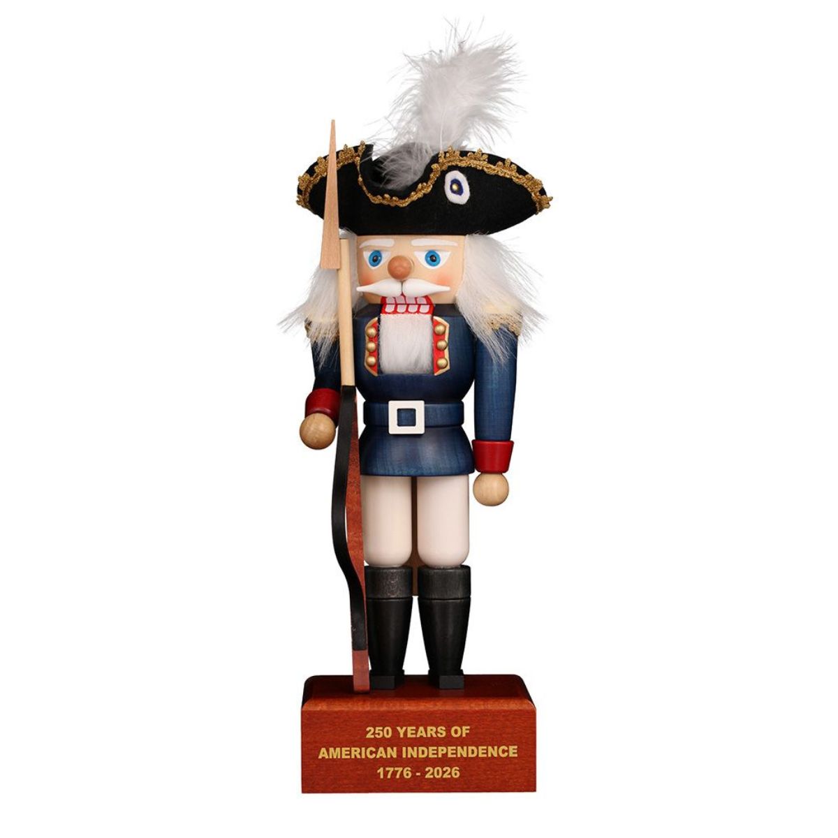 Christian Ulbricht Continental Soldier nutcracker holding musket with engraved 250 Years of American Independence 1776 to 2026 base
