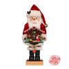 Christian Ulbricht Santa nutcracker holding a working Black Forest cuckoo clock with carved trees and weights, handmade in Germany