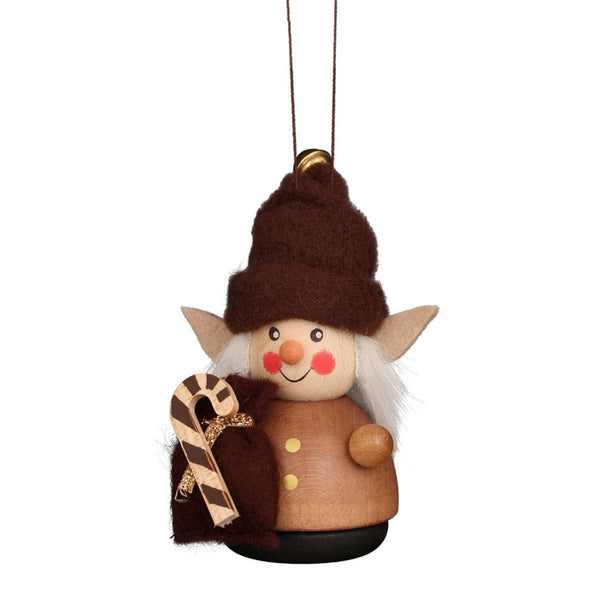 Christian Ulbricht wooden wobble figure Elf Child natural ornament with felt hat and candy cane