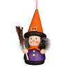 Handcrafted Christian Ulbricht Wobble Witch with a broom, raven, and a warm smile, dressed in a purple coat and orange hat.