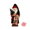 Christian Ulbricht Nutcracker Santa Claus in dark green coat and hat with red trim, holding a sleigh and sack of gifts, embodying festive holiday charm.