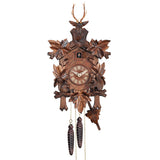 Five Ivy Leaves frame a Traditional Engstler Cuckoo Clock with two Squirrels and a Stag Head with Antlers