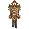 8-day Black Forest cuckoo clock by Anton Schneider featuring moving birds, hand-painted green leaves, and traditional carved design, handcrafted in Germany.
