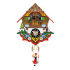 Dog and Alphorn Blower standing on an Engstler Miniature Cuckoo Clock with black forest Girl on a Swing