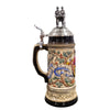 Firemen Beer Stein featuring sculpted firefighter figures, antique fire engine lid, and handcrafted German relief artwork