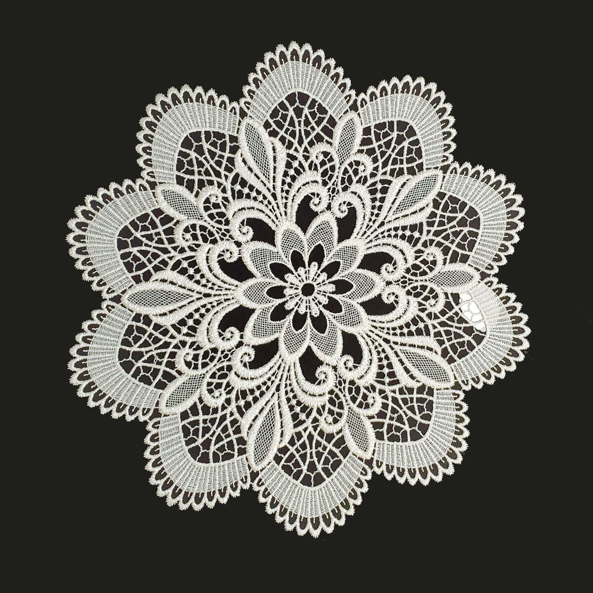 Full Lace Round Table Linen - Ecru with Flower Motif Design - Large