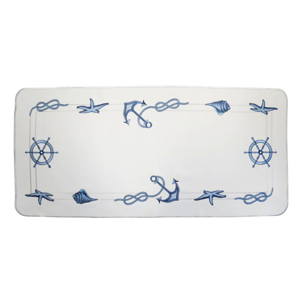 white linen table runner blue nautical embroidery anchors ship wheel rope Funke Germany