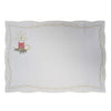White linen placemat with red candle embroidery, pine branches, golden stars, and a gold bow, 12x18 inches (30x46 cm).