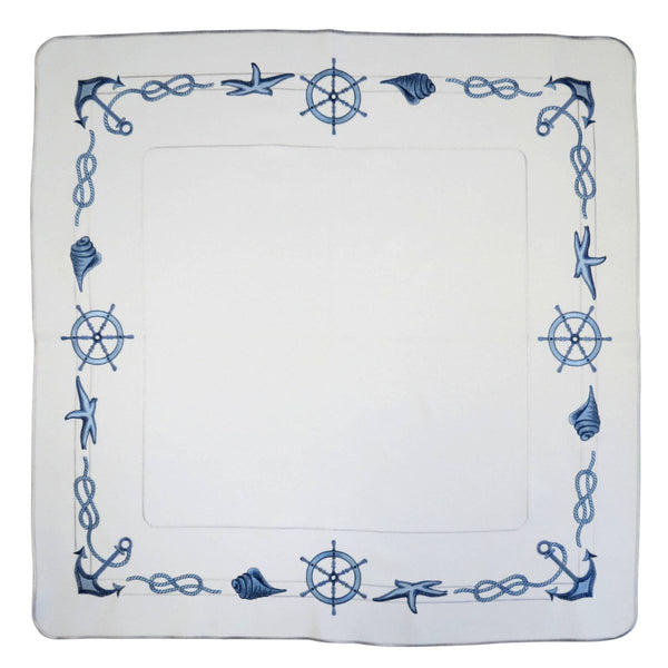white square linen tablecloth blue nautical border anchors rope ship wheel embroidery Funke Germany