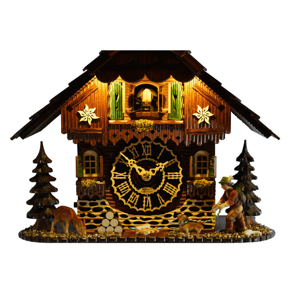 Trenkle chalet cuckoo clock with  roof lights illuminating the cuckoo bird.