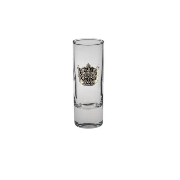 German vodka shot glass 2.2 oz with metal eagle crest by Boeckling