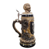 Side view of Grim Reaper Beer Stein featuring ornate gothic scrollwork, sculpted skull lid, and pewter thumb lift by Zoeller & Born