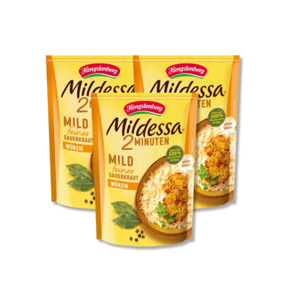 Three pouches of Hengstenberg Mildessa German sauerkraut