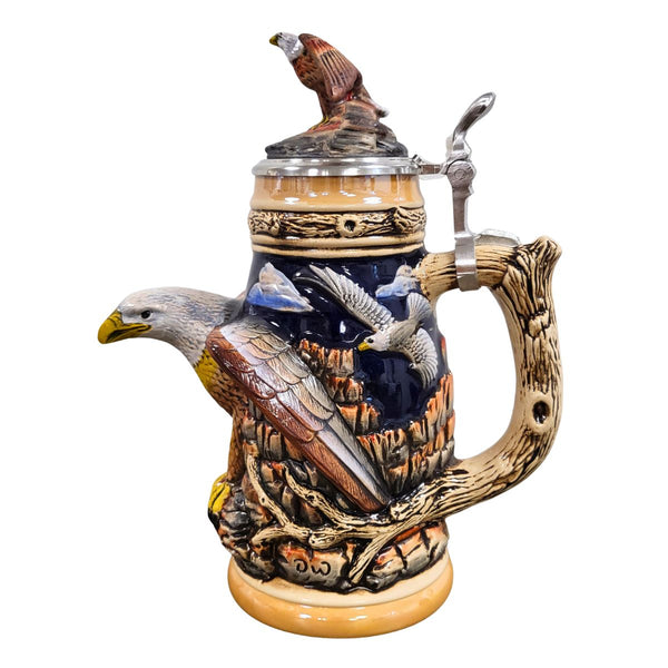 Limited edition Bald Eagle Beer Stein featuring three-dimensional eagle figurine lid by Zoeller & Born