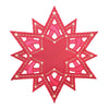 Decorative red star doily with golden accents and cutout designs, perfect for candleholders or holiday decor, size 15.7 inches (40 cm), made in Germany.