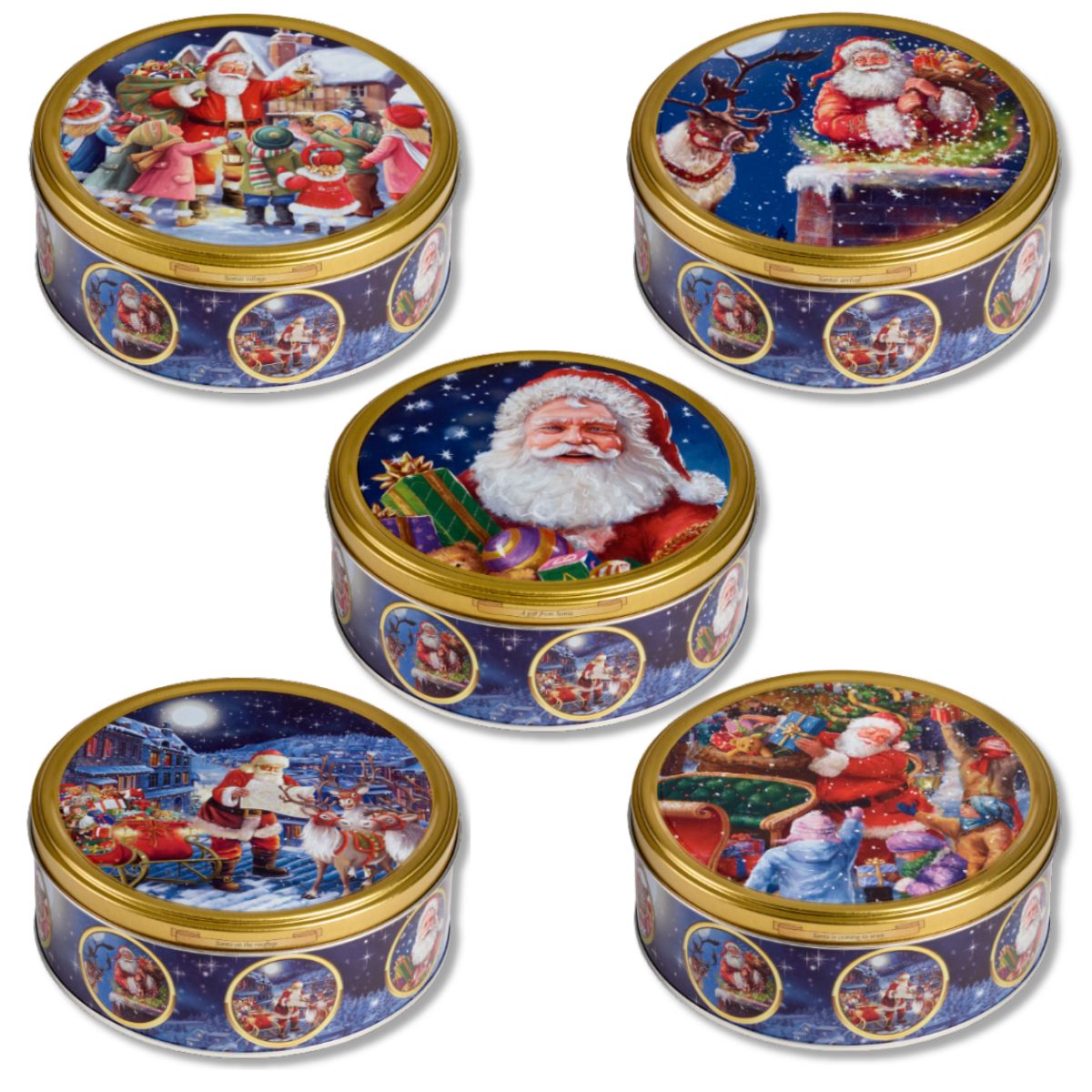 Assorted Jacobsens Nostalgic Santa Butter Cookie Tin designs