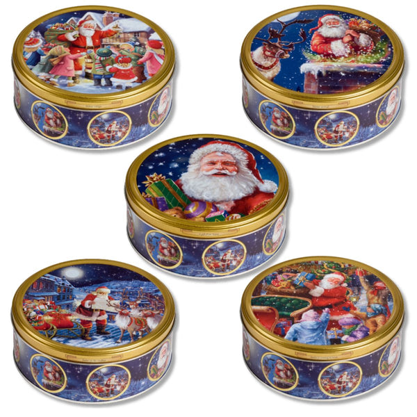 Assorted Jacobsens Nostalgic Santa Butter Cookie Tin designs