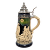 German beer stein with Viking ship, Norse warriors, runestone, village, and Northern Lights in blue and green colors, 0.5L. side with vikings