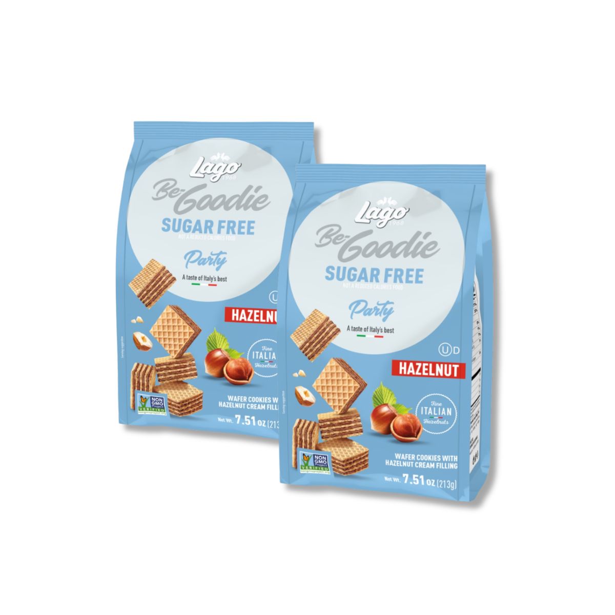 Lago Quadratini Sugar Free Hazelnut Wafer Bags - 2 Pack